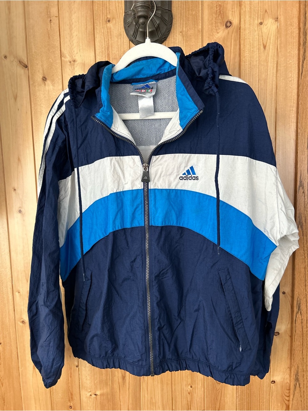 Vintage adidas Blue and White Windbreaker Jacket Size Large